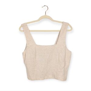 NWT Weekend Los Angeles Natural Linen Blend Square Neck Crop Top Size L